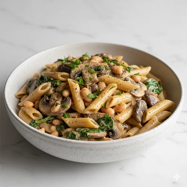 Creamy Mushroom & Beans with Spinach Penne